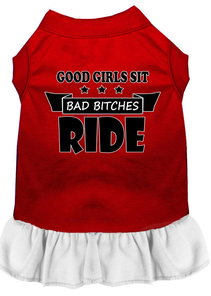 Bitches Ride Screen Print Dog Dress Red With White Med (12)