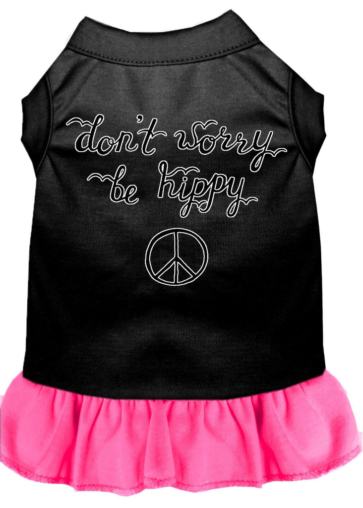 Be Hippy Screen Print Dog Dress Black With Bright Pink Sm (10)