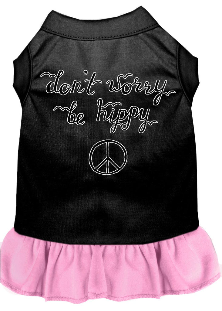 Be Hippy Screen Print Dog Dress Black With Light Pink Sm (10)