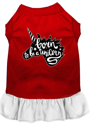 Born To Be A Unicorn Screen Print Dog Dress Red With White Sm (10)