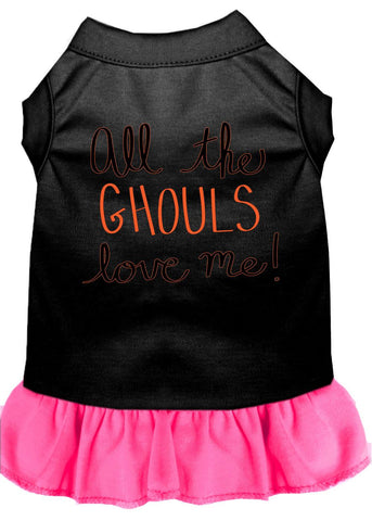 All The Ghouls Screen Print Dog Dress Black With Bright Pink Lg (14)