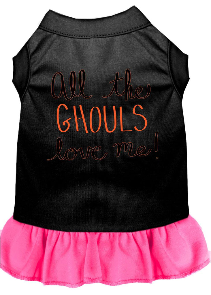 All The Ghouls Screen Print Dog Dress Black With Bright Pink Xl (16)