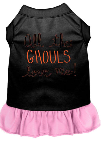 All The Ghouls Screen Print Dog Dress Black With Light Pink Lg (14)