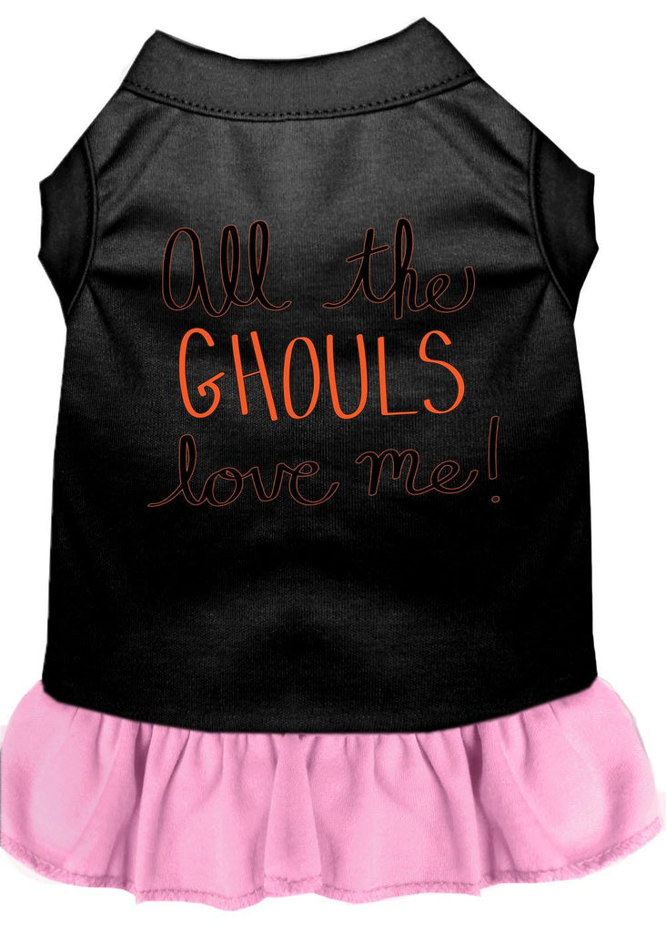 All The Ghouls Screen Print Dog Dress Black With Light Pink Sm (10)