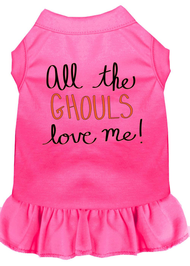 All The Ghouls Screen Print Dog Dress Bright Pink Xs (8)