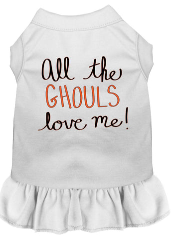 All The Ghouls Screen Print Dog Dress White Xs (8)