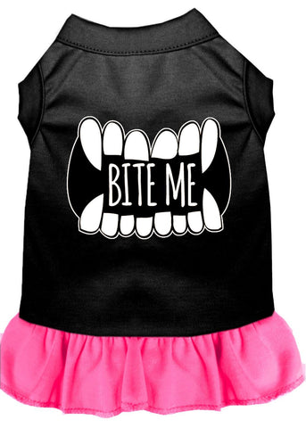 Bite Me Screen Print Dog Dress Black With Bright Pink Lg (14)