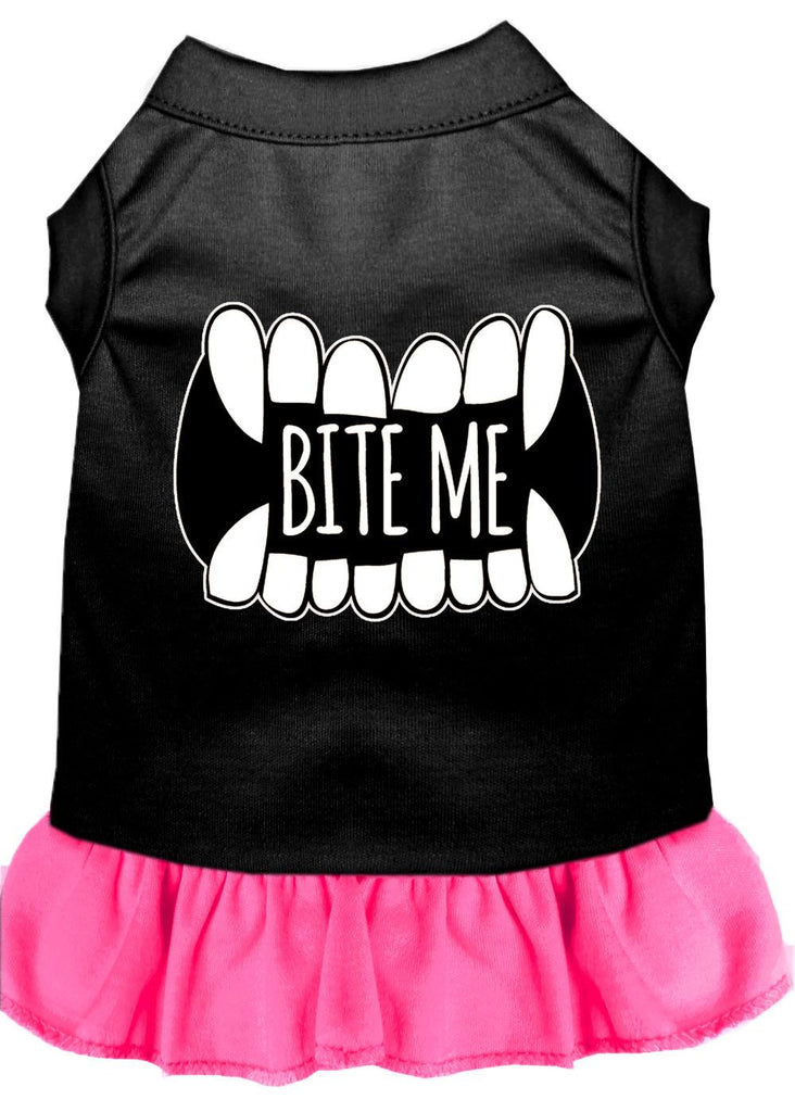 Bite Me Screen Print Dog Dress Black With Bright Pink Xxl (18)