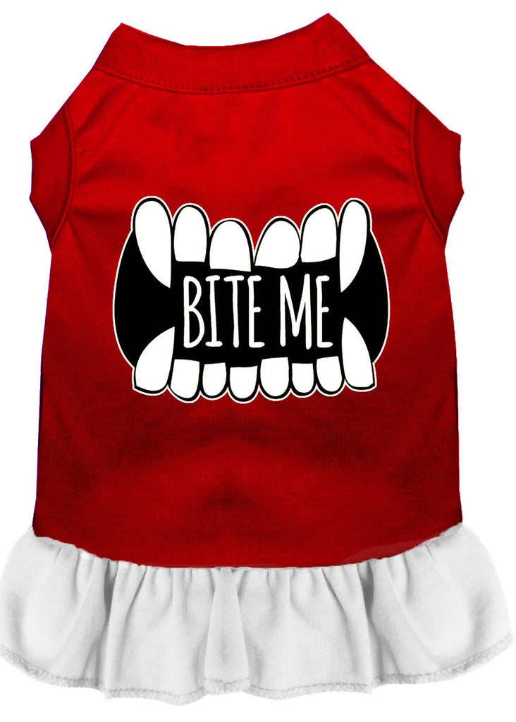 Bite Me Screen Print Dog Dress Red With White Lg (14)