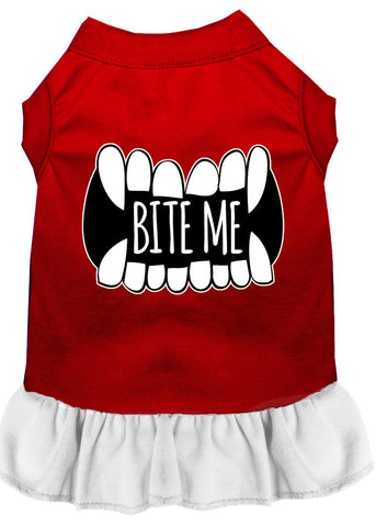 Bite Me Screen Print Dog Dress Red With White Med (12)