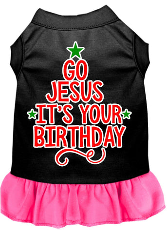 Go Jesus Screen Print Dog Dress Black With Bright Pink Med (12)