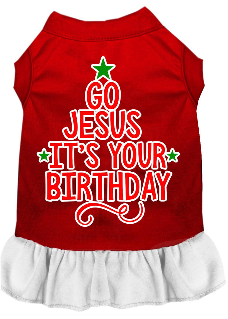 Go Jesus Screen Print Dog Dress Red With White Lg (14)