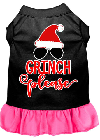 Grinch Please Screen Print Dog Dress Black With Bright Pink Lg (14)