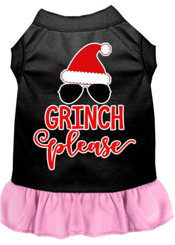 Grinch Please Screen Print Dog Dress Black With Light Pink Sm (10)