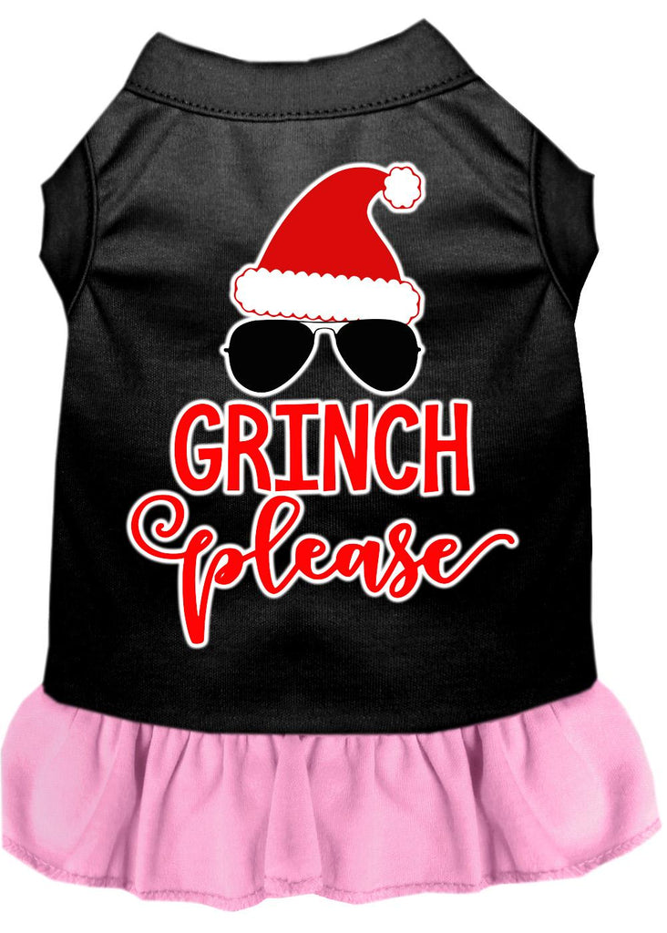 Grinch Please Screen Print Dog Dress Black With Light Pink Xs (8)