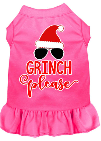 Grinch Please Screen Print Dog Dress Bright Pink Lg (14)