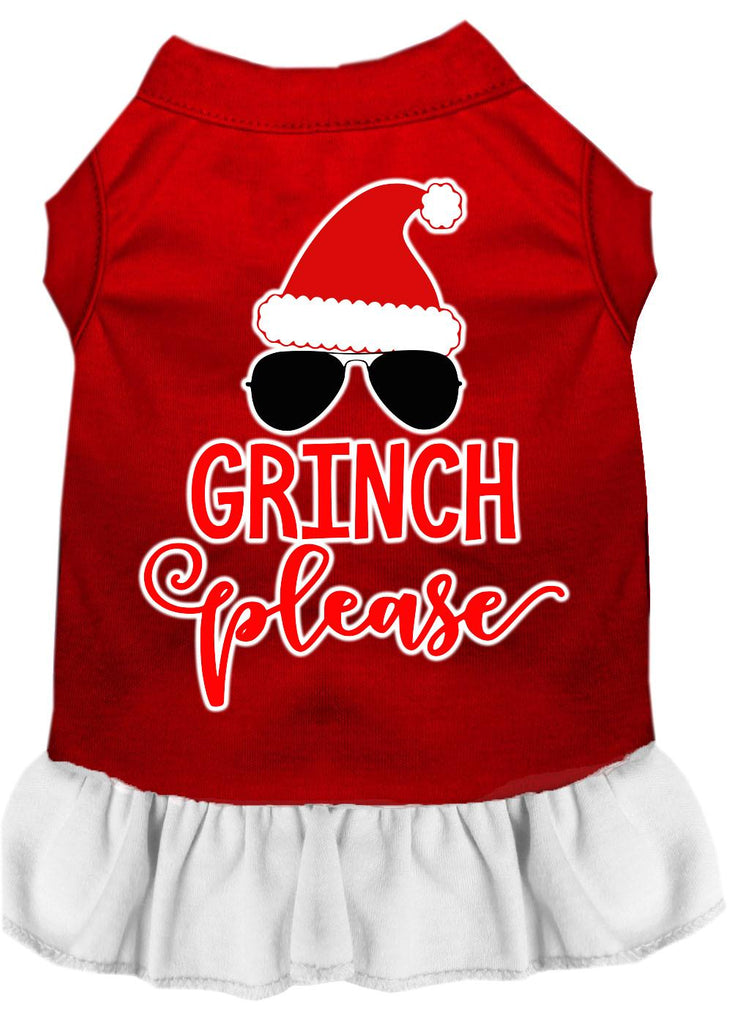 Grinch Please Screen Print Dog Dress Red With White Lg (14)