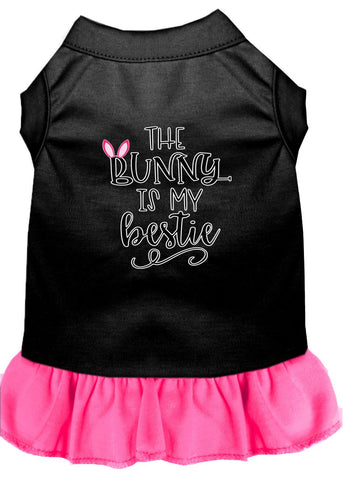 Bunny Is My Bestie Screen Print Dog Dress Black With Bright Pink Med (12)