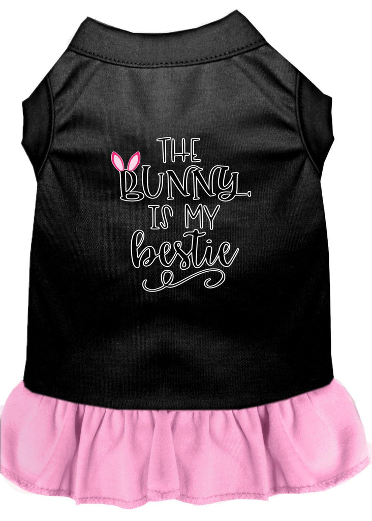 Bunny Is My Bestie Screen Print Dog Dress Black With Light Pink Med (12)