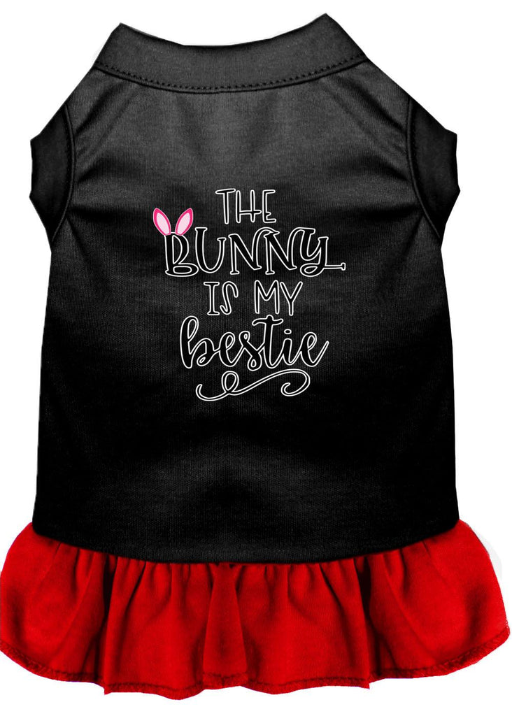 Bunny Is My Bestie Screen Print Dog Dress Black With Red Lg (14)