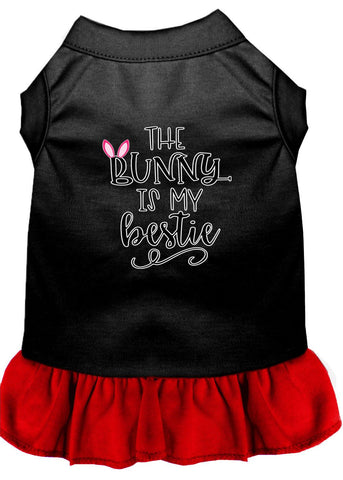 Bunny Is My Bestie Screen Print Dog Dress Black With Red Lg (14)