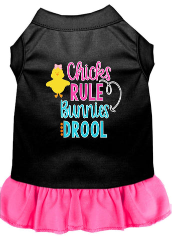 Chicks Rule Screen Print Dog Dress Black With Bright Pink Lg (14)