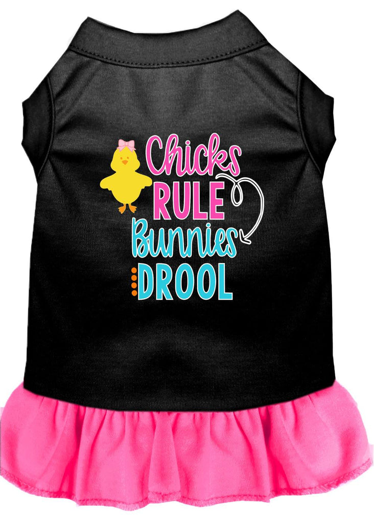 Chicks Rule Screen Print Dog Dress Black With Bright Pink Sm (10)