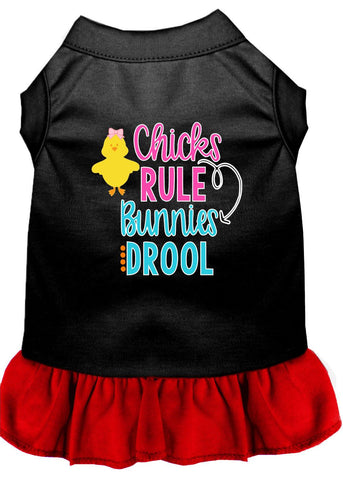 Chicks Rule Screen Print Dog Dress Black With Red Med (12)