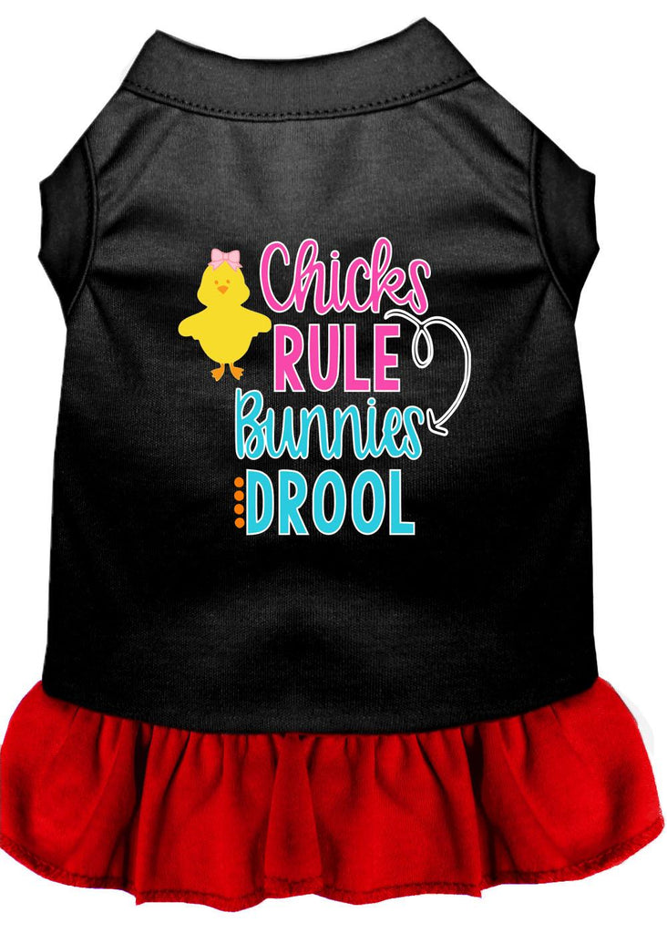 Chicks Rule Screen Print Dog Dress Black With Red Sm (10)