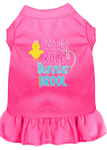 Chicks Rule Screen Print Dog Dress Bright Pink Lg (14)