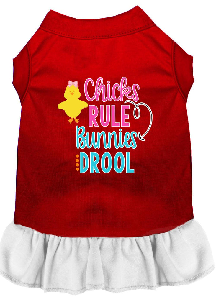 Chicks Rule Screen Print Dog Dress Red With White Lg (14)