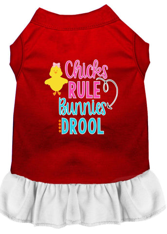 Chicks Rule Screen Print Dog Dress Red With White Med (12)