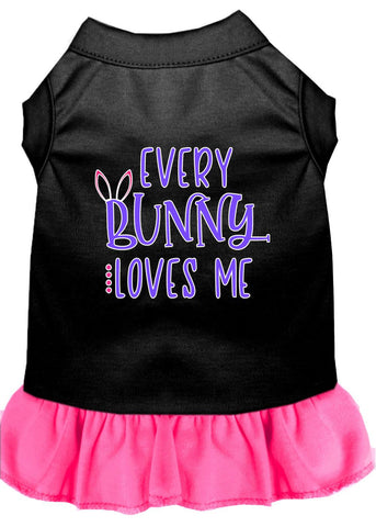 Every Bunny Loves Me Screen Print Dog Dress Black With Bright Pink Lg (14)