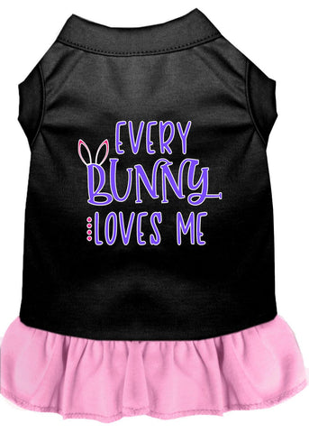 Every Bunny Loves Me Screen Print Dog Dress Black With Light Pink Med (12)