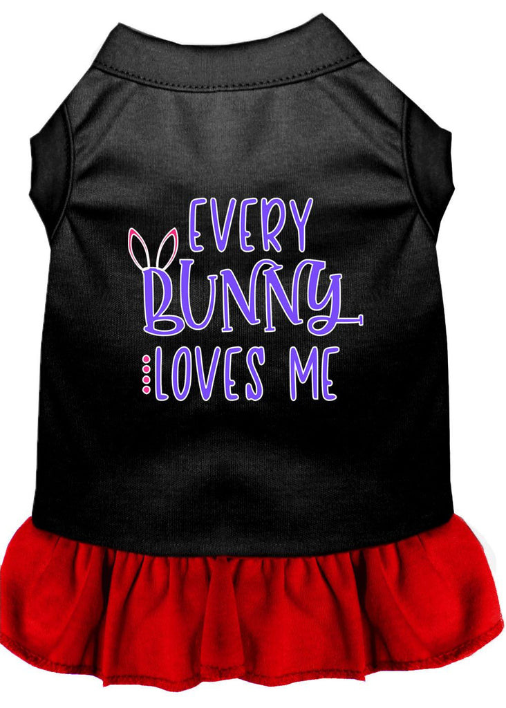 Every Bunny Loves Me Screen Print Dog Dress Black With Red Med (12)