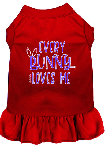 Every Bunny Loves Me Screen Print Dog Dress Red Med (12)