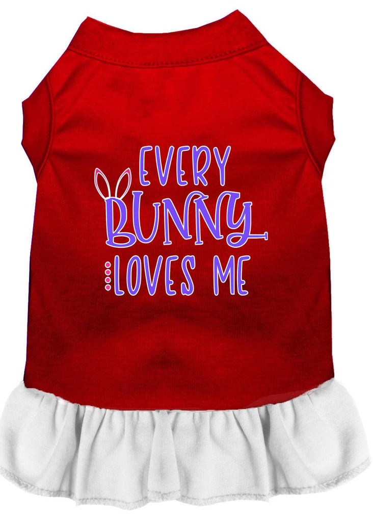 Every Bunny Loves Me Screen Print Dog Dress Red With White Med (12)