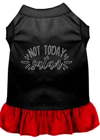 Not Today Satan Screen Print Dog Dress Black With Red Med (12)