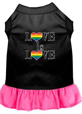 Love Is Love Screen Print Dog Dress Black With Bright Pink Med