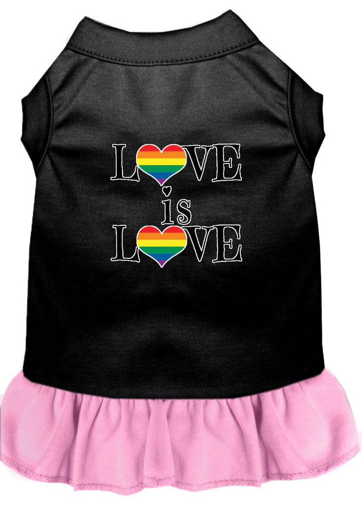 Love Is Love Screen Print Dog Dress Black With Light Pink Lg