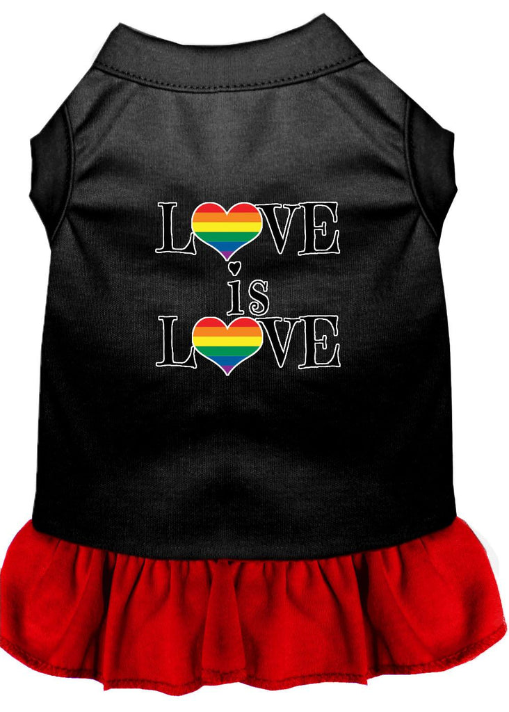 Love Is Love Screen Print Dog Dress Black With Red Med