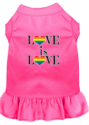 Love Is Love Screen Print Dog Dress Bright Pink Med