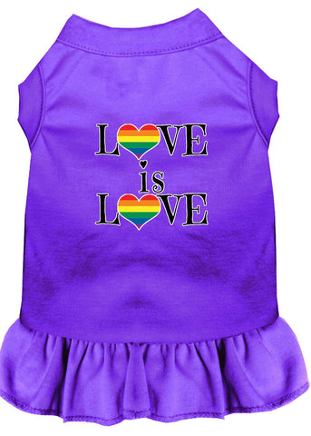 Love Is Love Screen Print Dog Dress Purple Med