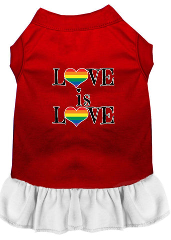 Love Is Love Screen Print Dog Dress Red With White Lg