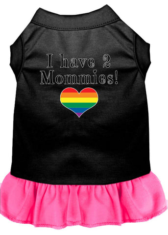 I Have 2 Mommies Screen Print Dog Dress Black With Bright Pink Lg