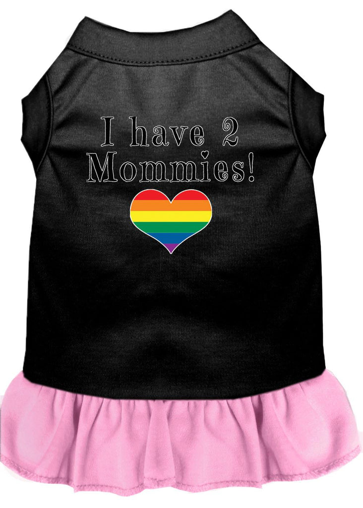 I Have 2 Mommies Screen Print Dog Dress Black With Light Pink Med