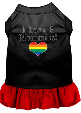 I Have 2 Mommies Screen Print Dog Dress Black With Red Lg