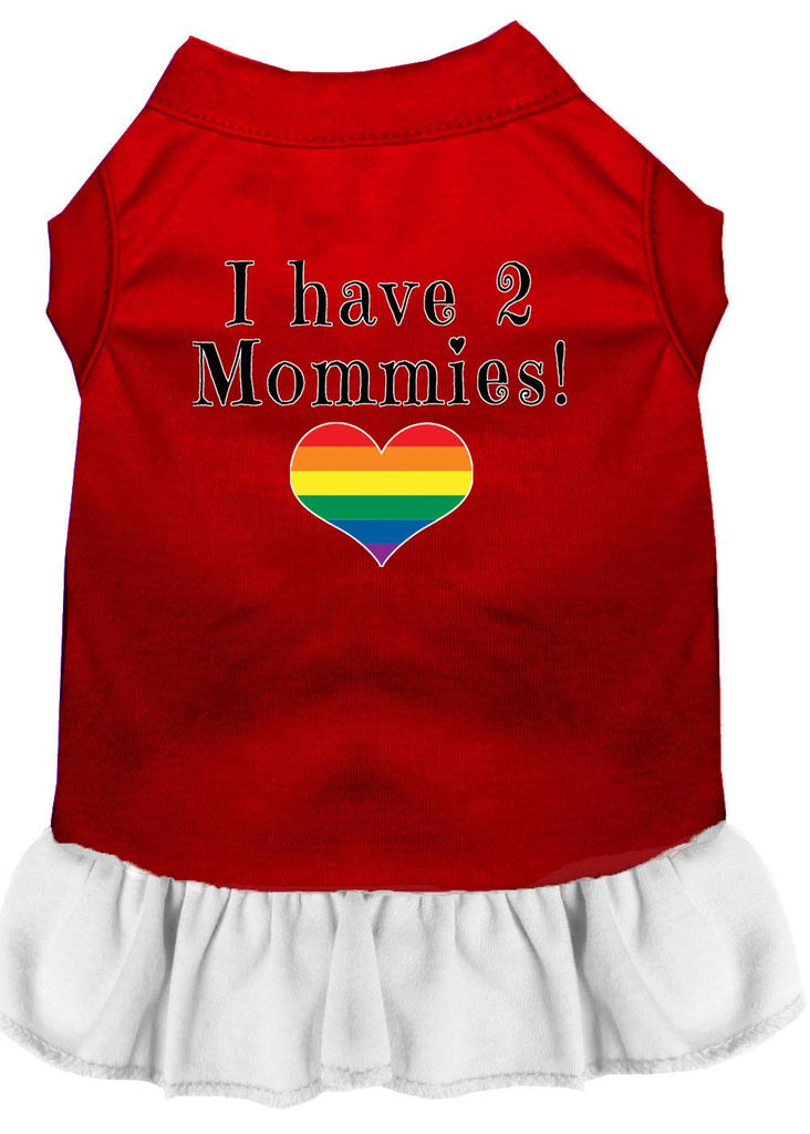 I Have 2 Mommies Screen Print Dog Dress Red With White Lg