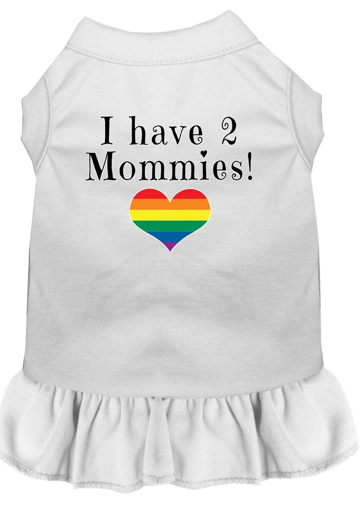 I Have 2 Mommies Screen Print Dog Dress White Lg