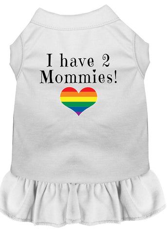 I Have 2 Mommies Screen Print Dog Dress White Lg